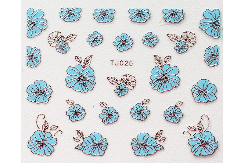 Объемные наклейки, голубой с серебром (tjbs020)