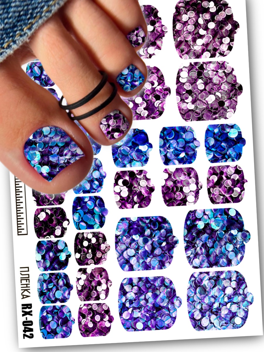 Дизайн ногтей. Товар: Anna Tkacheva, металлизированные наклейки пленки для педикюра RX-042