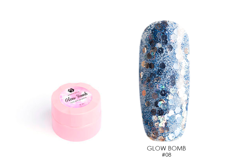 Adricoco, Glow Bomb - гель для дизайна (№08 "Синий иней"), 6 мл