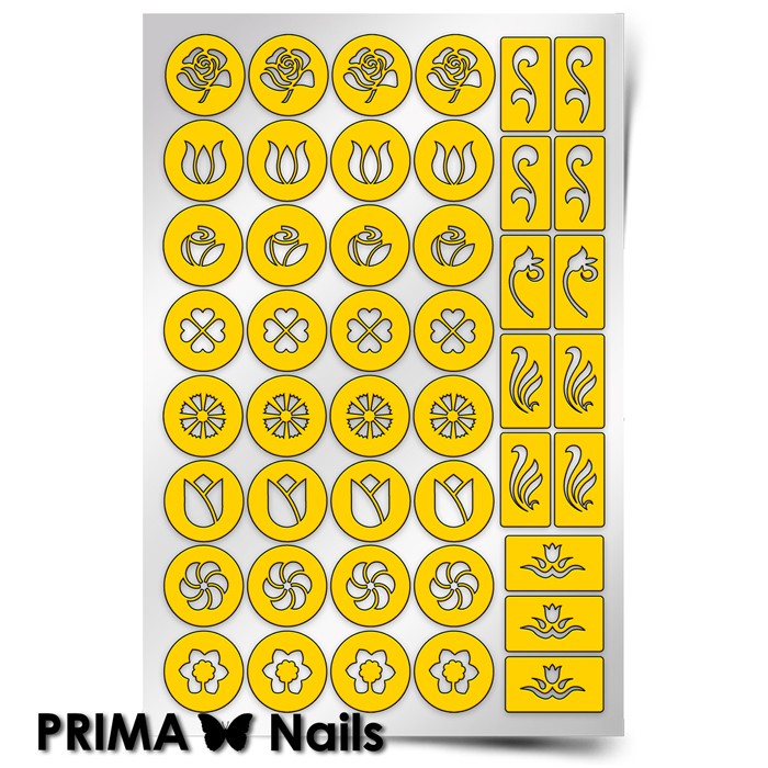 PrimaNails, Трафарет для дизайна ногтей (Цветочные микс-2)