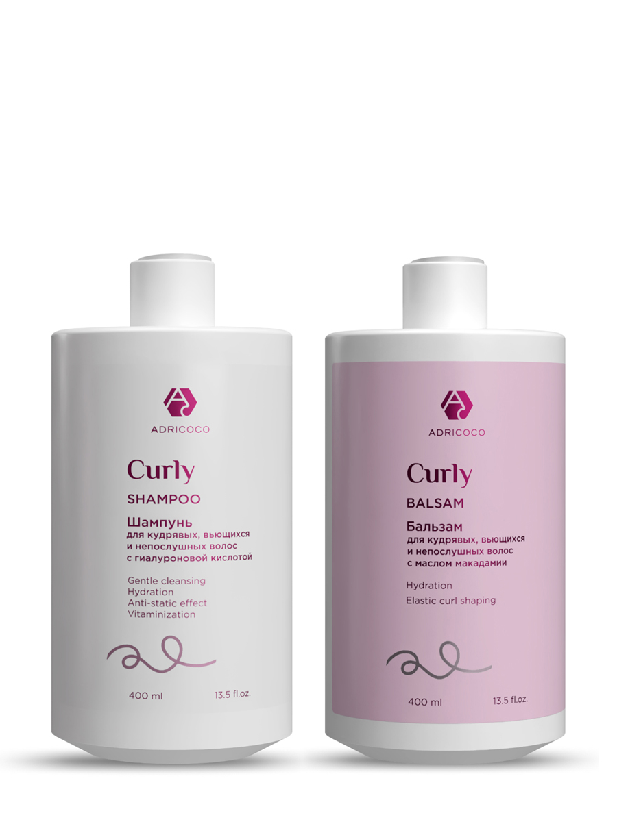Adricoco, набор №118 шампунь и бальзам CURLY для кудрявых, вьющихся волос (2 шт по 400 мл)