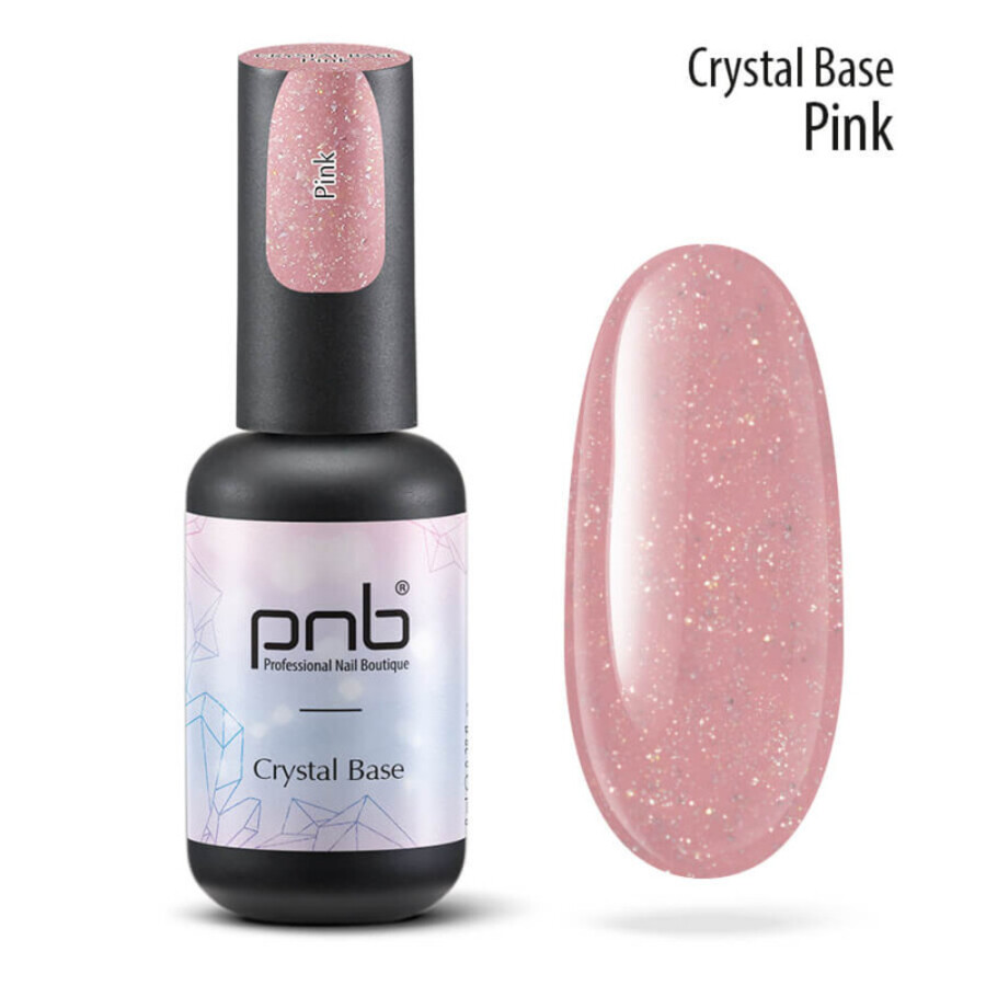 PNB, Crystal Base - светоотражающая база для гель-лака (розовая), 8 мл
