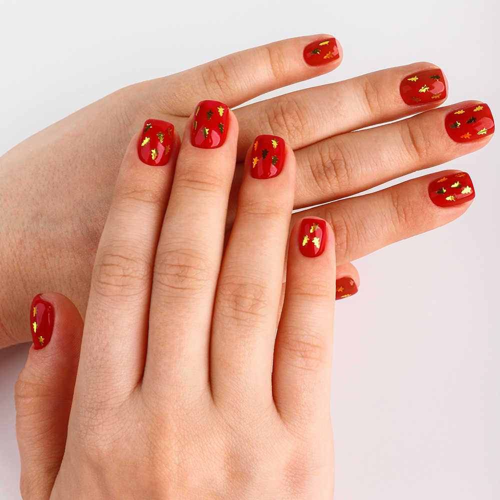 Дизайн ногтей. Товар: RockNail, ELKA - топ с блестящими арт-частицами в форме ёлочек (Golden Lights), 10 мл