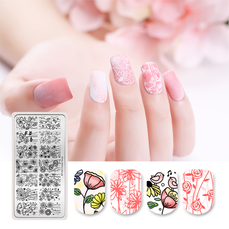 Дизайн ногтей. Товар: Born Pretty, пластина для стемпинга 12*6 см (Flower tango BP-A001(L-001))