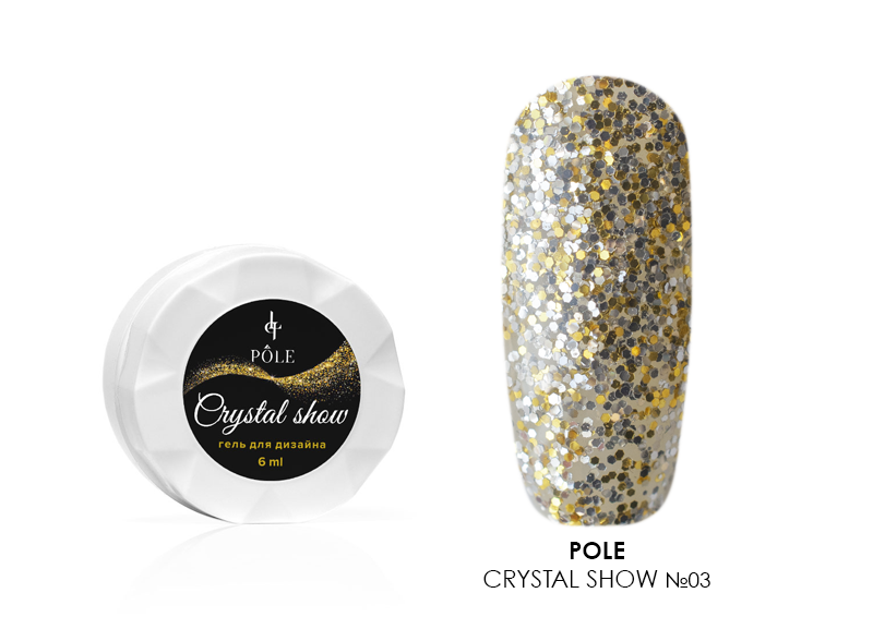 POLE, Crystal show - гель для дизайна (№03 Золотой блеск), 6 мл