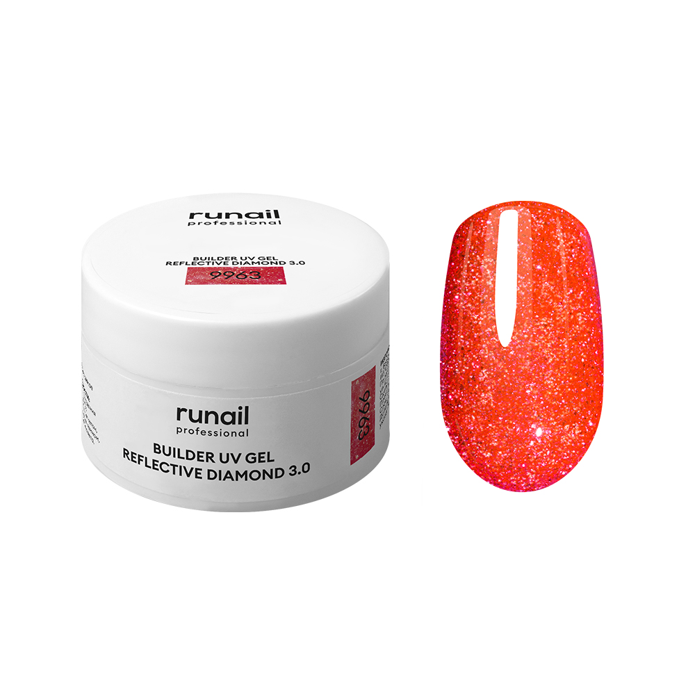 RuNail, BUILDER UV GEL REFLECTIVE DIAMOND 3.0 - моделирующий УФ-гель светоотражающий №9963, 15 гр