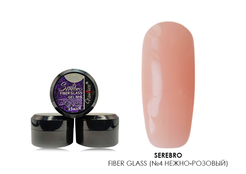 Serebro, Fiber glass - гель со стекловолокном (№4 нежно-розовый), 15 мл Serebro, Fiber glass - гель со стекловолокном (№4 нежно-розовый), 15 мл