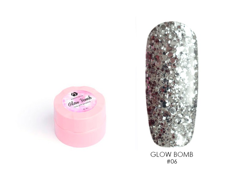 Adricoco, Glow Bomb - гель для дизайна (№06 "Серебряный лед"), 6 мл