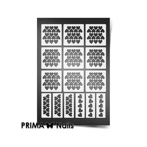 PrimaNails, Трафарет для дизайна ногтей (Сердца 3), мини формат