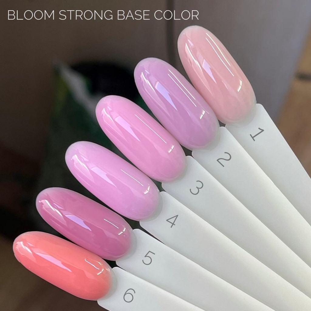 Розовые и персиковые цветные базы для ногтей Bloom