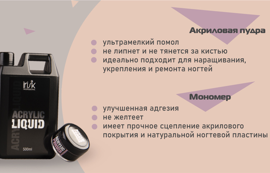 Акриловая пудра и мономер от Irisk Professional