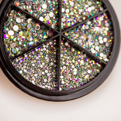 Набор Стразы стекло микс White SS3-10 в банке-органайзер (белый и голография), 2 х 1440 шт