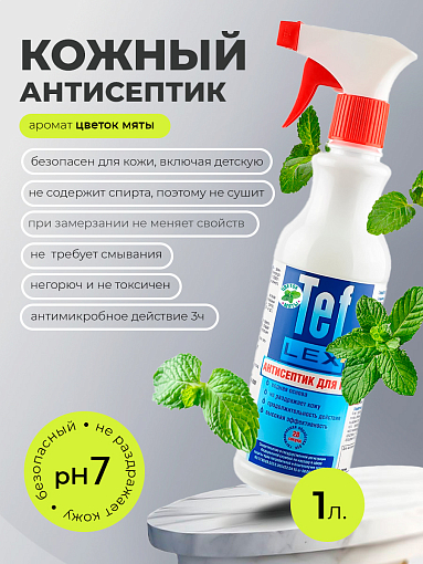 Тефлекс А, кожный антисептик с отдушкой цветок мяты (триггер), 1 л