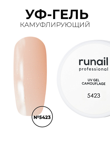 Runail, камуфлирующий жидкий Уф-гель самовыравнивающийся №5423/1 (Сияющий нюд), 15 мл