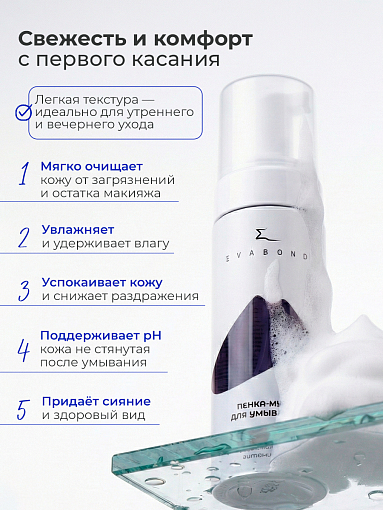 Evabond, пенка-мусс для умывания с гиалуроновой кислотой и витамином B3, 150 мл