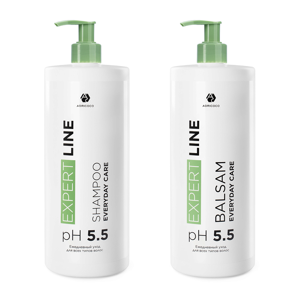 Adricoco, EXPERT LINE - набор шампунь и бальзам для ежедневного применения (1000 мл+1000 мл)