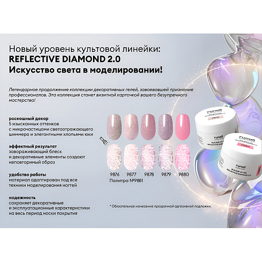 RuNail, BUILDER UV GEL REFLECTIVE DIAMOND 2.0 - моделирующий УФ-гель светоотражающий №9880, 15 гр
