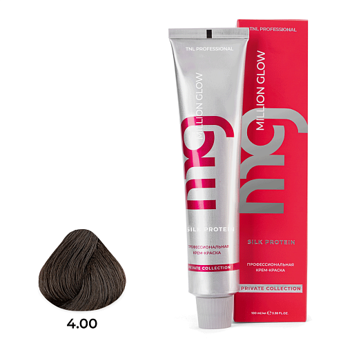 TNL, Million glow Silk protein - крем-краска для волос (4.00 коричневый интенсивный), 100 мл
