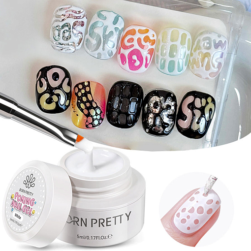 Born Pretty, гель для дизайна ногтей Poke Nail Gel white (белый), 5 гр