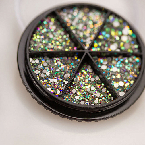 Стразы стекло микс AB White SS3-10 в банке-органайзер (голография), 1440 шт