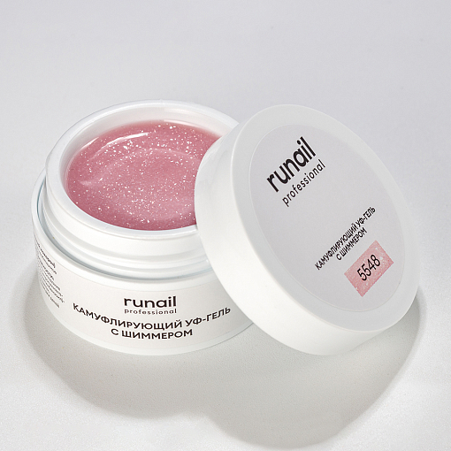 RuNail, камуфлирующий УФ-гель с шиммером №5548 (Клубничный макарон), 15 гр