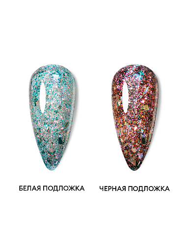 RuNail, моделирующий УФ-гель с эффектом битого стекла BUILDER UV GEL Калейдоскоп №10082, 15 гр