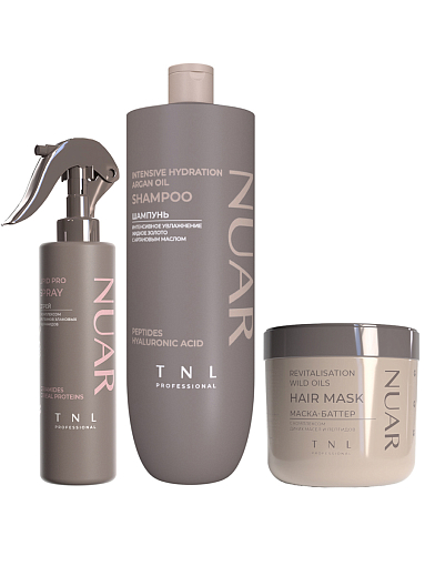 TNL, набор №256 шампунь, маска, липидный спрей увлажнение волос с аргановым маслом NUAR
