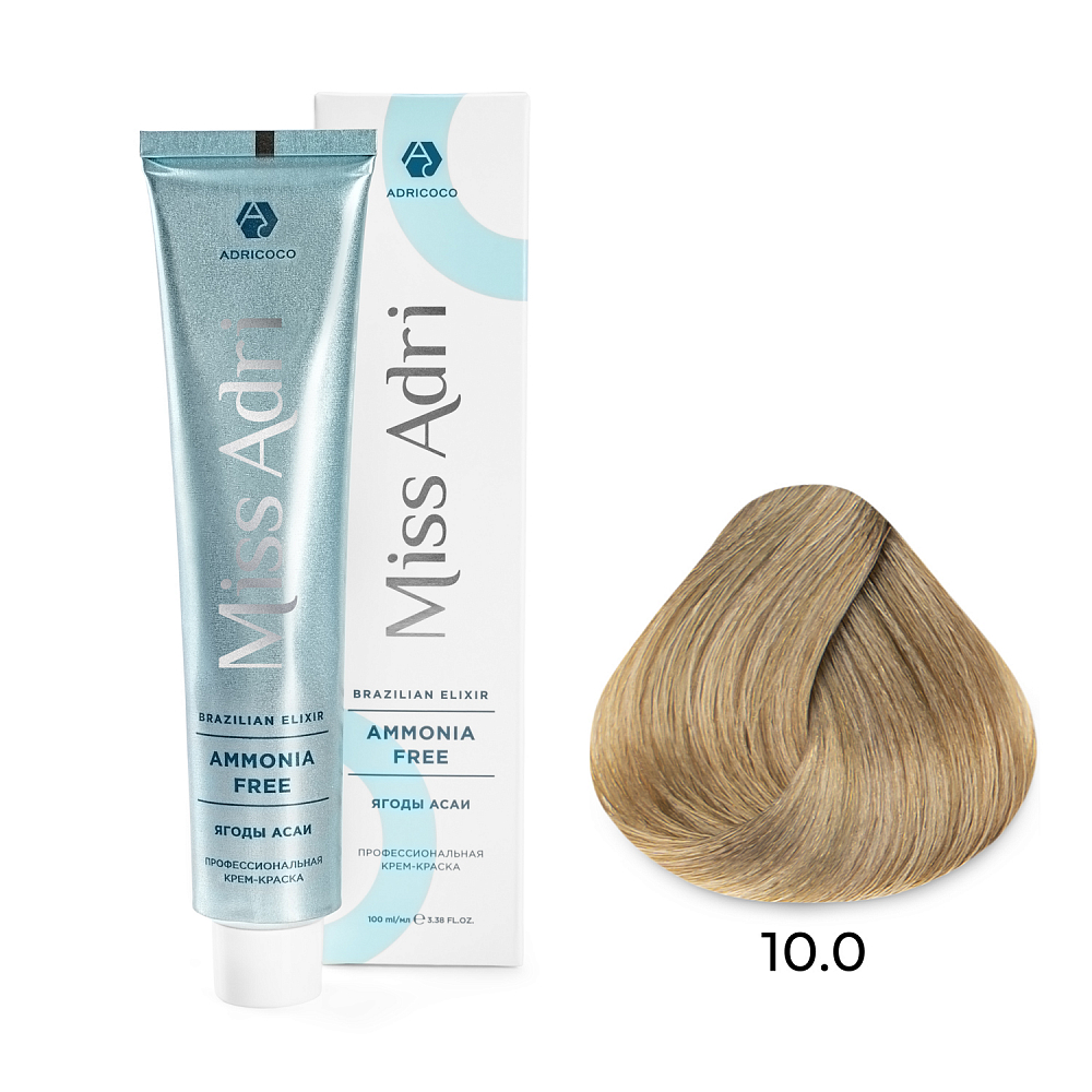 Adricoco, Miss Adri Brazilian Elixir Ammonia free - крем-краска для волос (оттенок 10.0), 100 мл