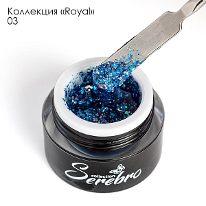 Serebro, Royal - гель-лак с переливающимися многогранниками и блестками №03, 5 мл
