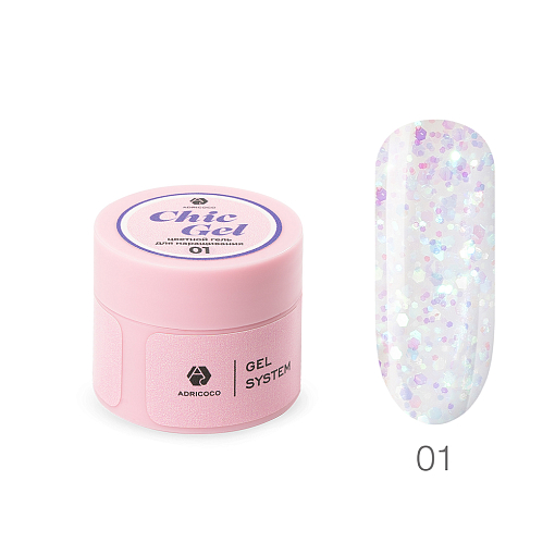 Adricoco, Chic Gel - гель для наращивания камуфлирующий с глиттером №01, 15 мл