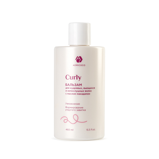 Adricoco, CURLY - бальзам для кудрявых, вьющихся и непослушных волос с маслом макадамии, 460 мл