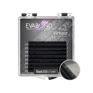 Evabond, ресницы Virtuoz однолинейные, 8 линий, изгиб D, d0,10, 7 мм, черные