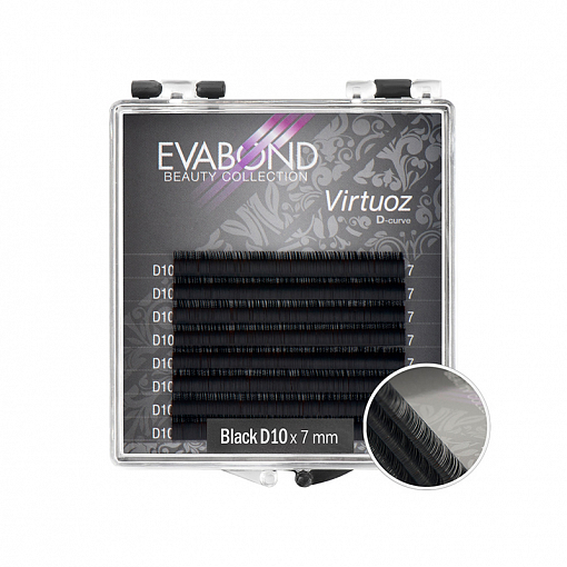 Evabond, ресницы Virtuoz однолинейные, 8 линий, изгиб D, Ø0,10, 7 мм, черные