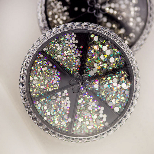 Набор Стразы стекло микс White SS3-10 в банке-органайзер (белый и голография), 2 х 1440 шт