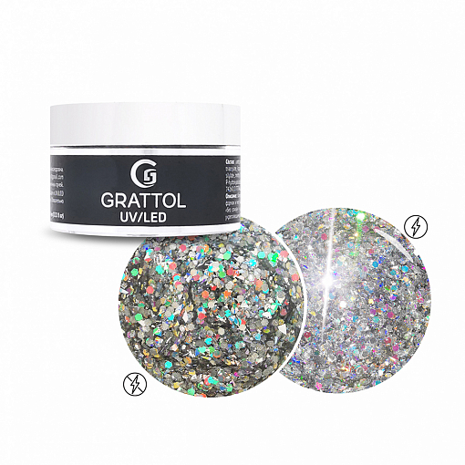 Grattol, Gel Crystal Bright - гель со светоотражающим глиттером №03, 15 мл