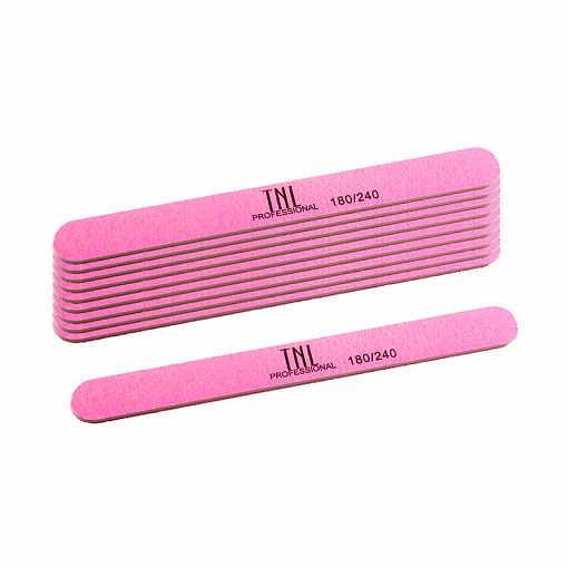 TNL, набор пилок для ногтей узкая 180/240 высокое качество (пластиковая основа, розовые), 10 шт