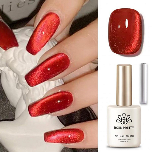 Born Pretty, Red Cat eye gel - набор гель-лак "кошачий глаз" и магнит для гель-лака, 15 мл