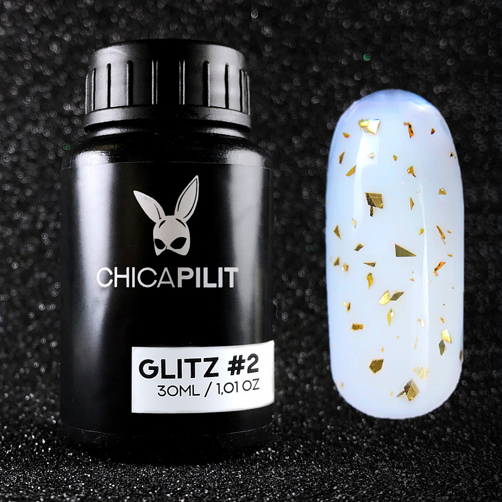 Chicapilit, GLITZ - глянцевый топ с золотыми хлопьями без л/с (№2), 30мл