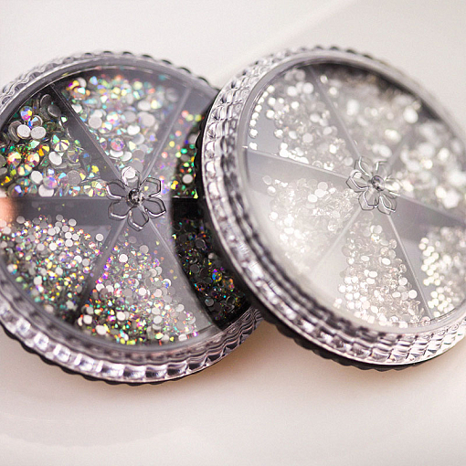 Набор Стразы стекло микс White SS3-10 в банке-органайзер (белый и голография), 2 х 1440 шт