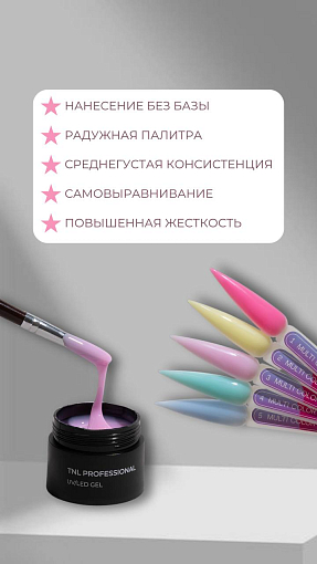 TNL, набор №62 жесткий гель для наращивания и укрепления Multi Color Gel (5 оттенков по 15 мл)
