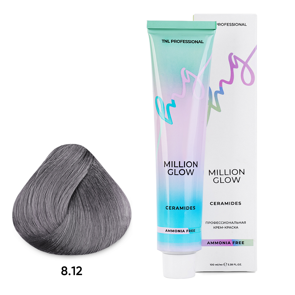 TNL, Million glow Ammonia free collection Ceramides - крем-краска для волос (оттенок №8.12), 100 мл
