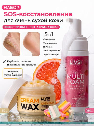 Livsi, набор №116 пенка 5в1 Citrus Fruits & Bubble Gum, крем-воск для ухода за кожей рук, ног и тела