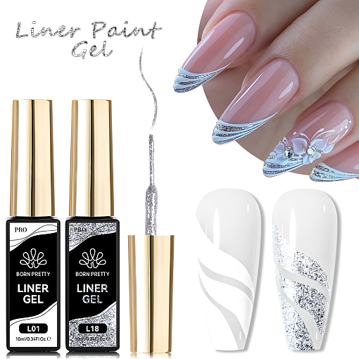 Born Pretty, Glitter Liner Gel - гель-лак с тонкой кистью для дизайна ногтей L20, 10 мл
