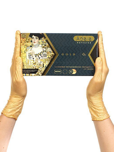 Adele, перчатки для маникюриста нитриловые (золото, M), 50 пар