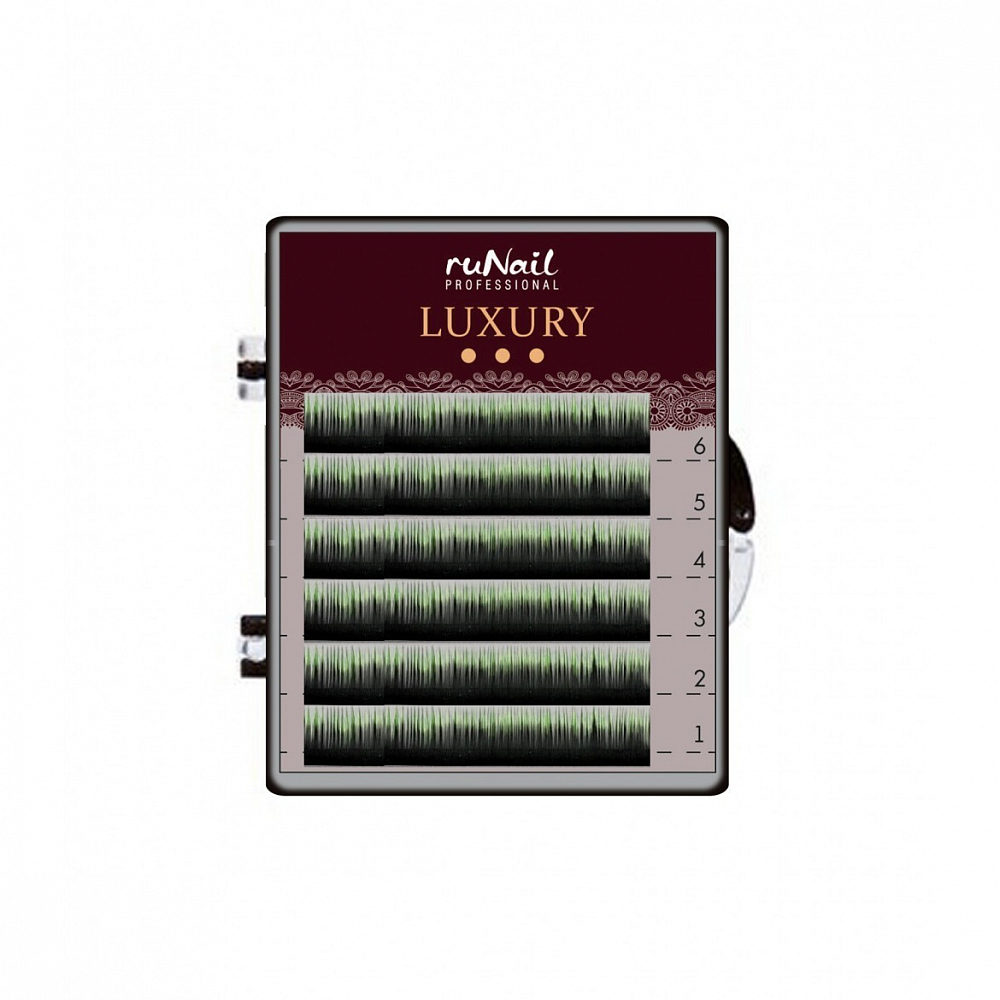 RuNail, Luxury - ресницы для наращивания (Ø 0,1 мм, Mix C, (№10,12,14), черно-зеленые, 6 линий) №337