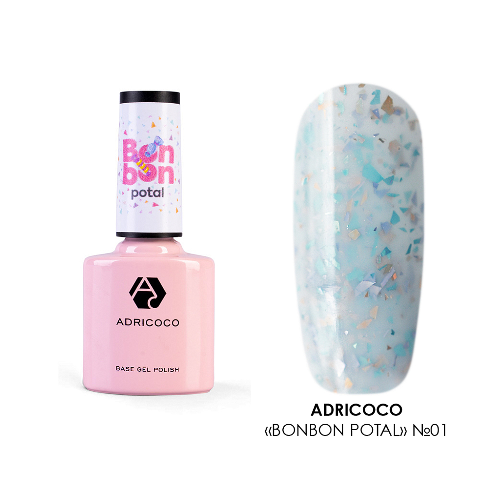 Adricoco, Bonbon Potal - камуфлирующая база с цветной поталью №1, 8 мл Adricoco, Bonbon Potal - камуфлирующая база с цветной поталью №1, 8 мл