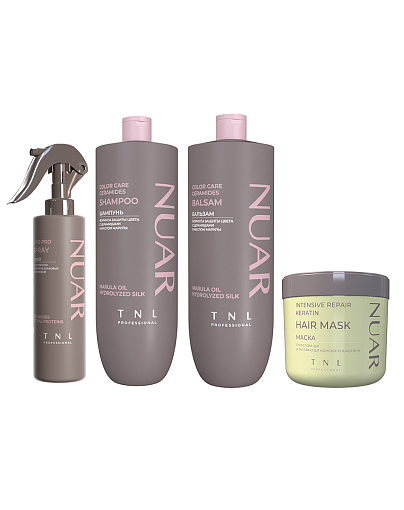 TNL, набор №249 шампунь, бальзам, маска и липидный спрей для волос защита цвета NUAR TNL, набор №249 шампунь, бальзам, маска и липидный спрей для волос защита цвета NUAR