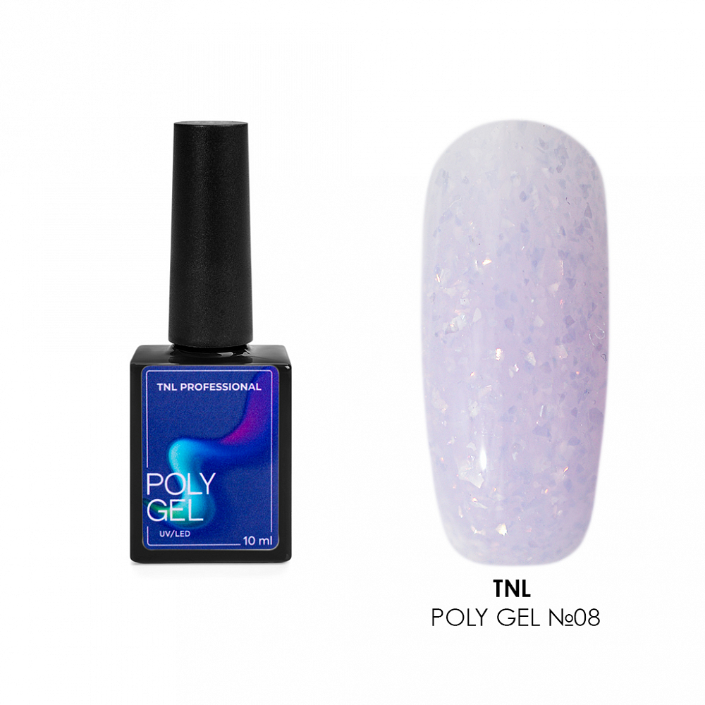 TNL, Poly Gel - жидкий полигель с жемчужной поталью и шиммером №08 (лиловый), 10 мл