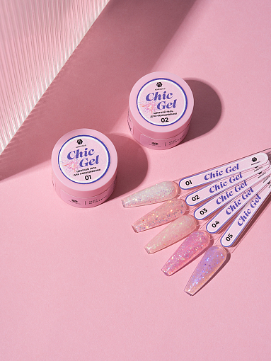 Adricoco, Chic Gel - гель для наращивания камуфлирующий с глиттером №04, 15 мл