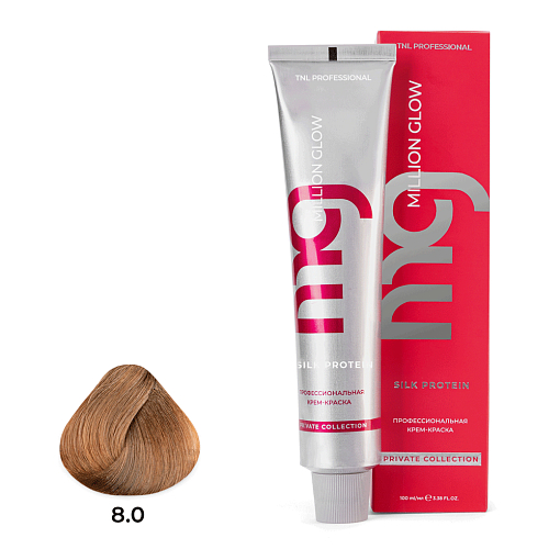 TNL, Million glow Silk protein - крем-краска для волос (8.0 светлый блонд), 100 мл